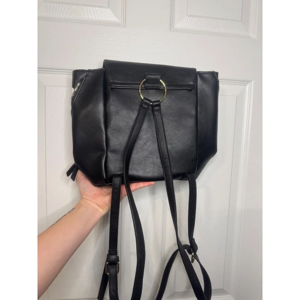 Disney Mickey Mouse Black Faux Leather Mini Backpack Gold Hardware Pin Holes